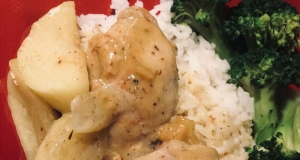 Mustard Chicken Thighs and Apples in White Wine and Cream Sauce