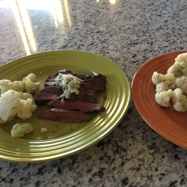 Grilled Flat Iron Steak with Blue Cheese-Chive Butter