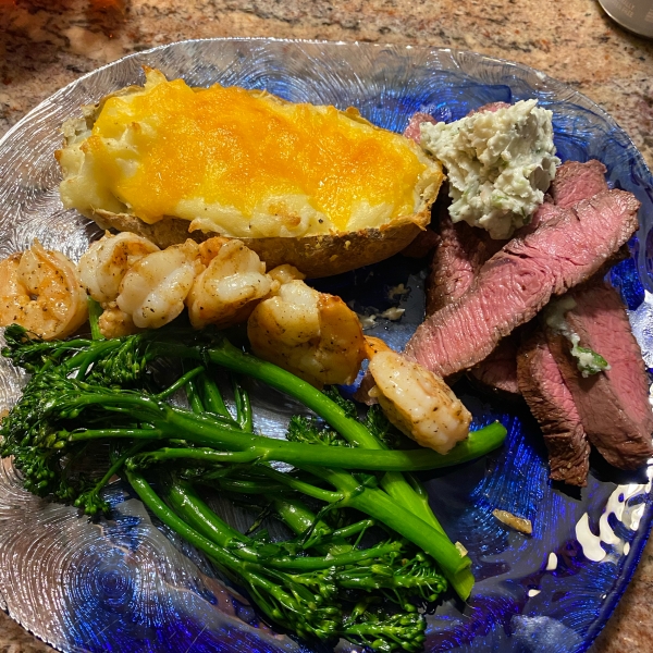 Grilled Flat Iron Steak with Blue Cheese-Chive Butter