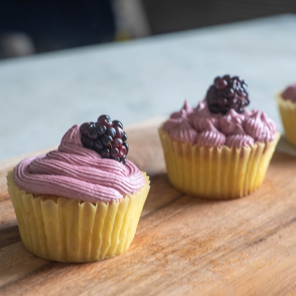 Lemon Cupcake with Blackberry Buttercream