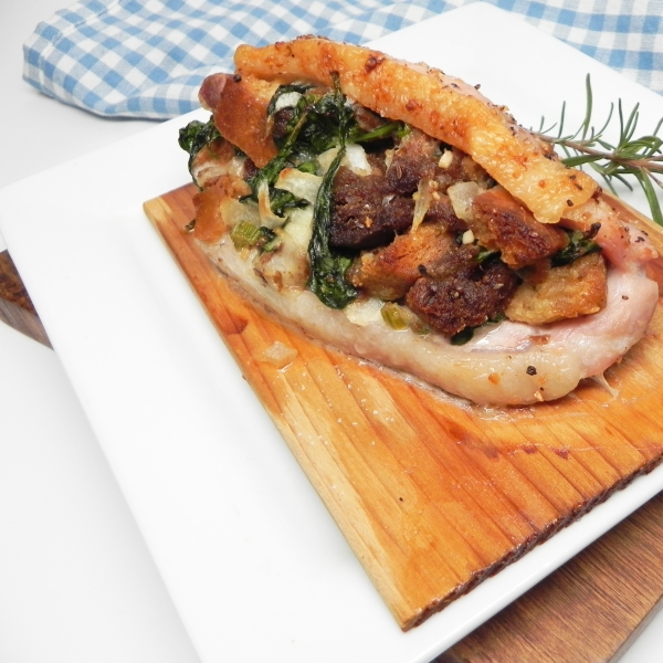 Maple Plank-Grilled Italian Stuffed Pork Chops