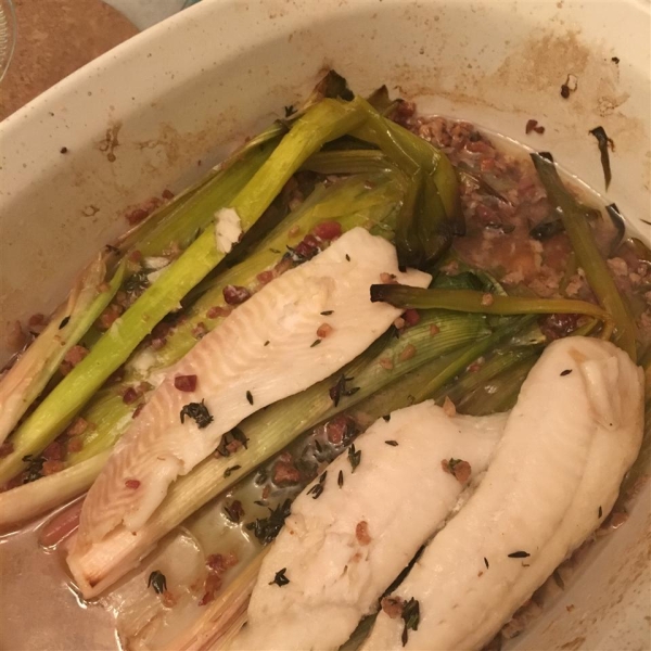 Paleo Roasted Whitefish with Leeks and Bacon
