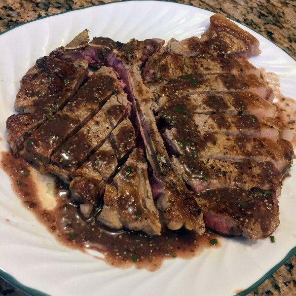 Pan-Seared T-Bone for Two with Rosemary Mustard Sauce