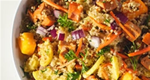 Quinoa Salad with Winter Veggies and Buffalo Chicken Sausage