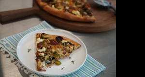 Roasted Brussels Sprouts Pizza with Prosciutto and Brown Sugar-Balsamic Onions