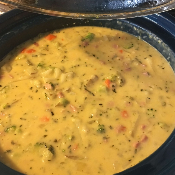 Potato, Ham, Broccoli and Cheese Soup with Baby Dumplings