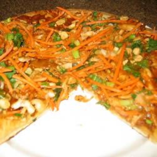 Thai Chicken Pizza with Carrots and Cilantro