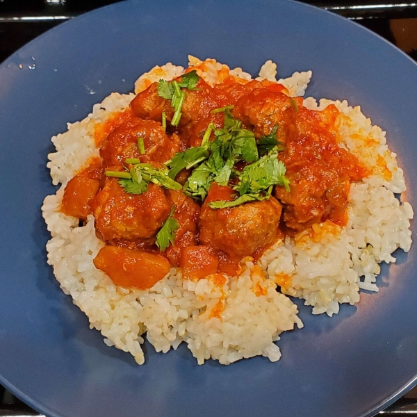 Little Lamb Meatballs in a Spicy Eggplant Tomato Sauce