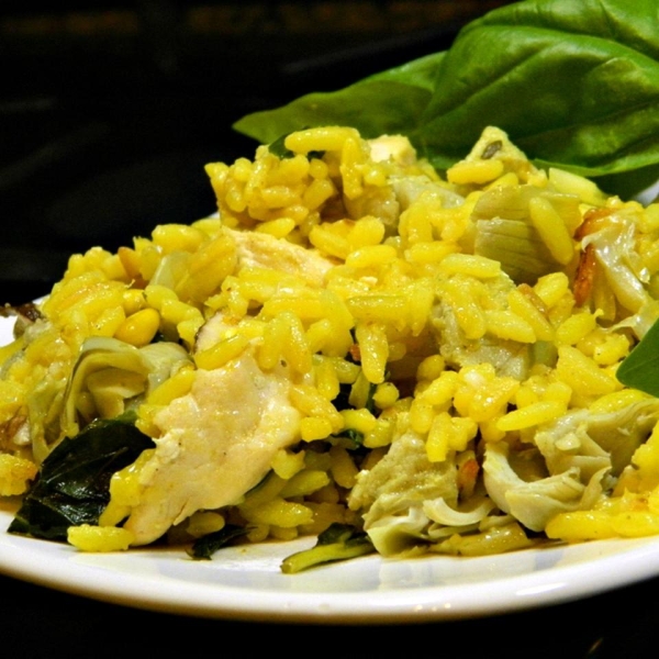 Warm Rice, Artichoke, Spinach, and Chicken Salad