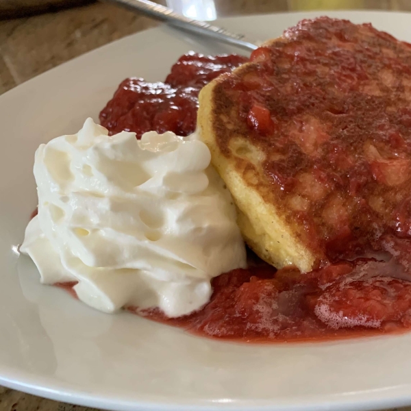 Cornbread Pancakes with Fresh Strawberry Syrup