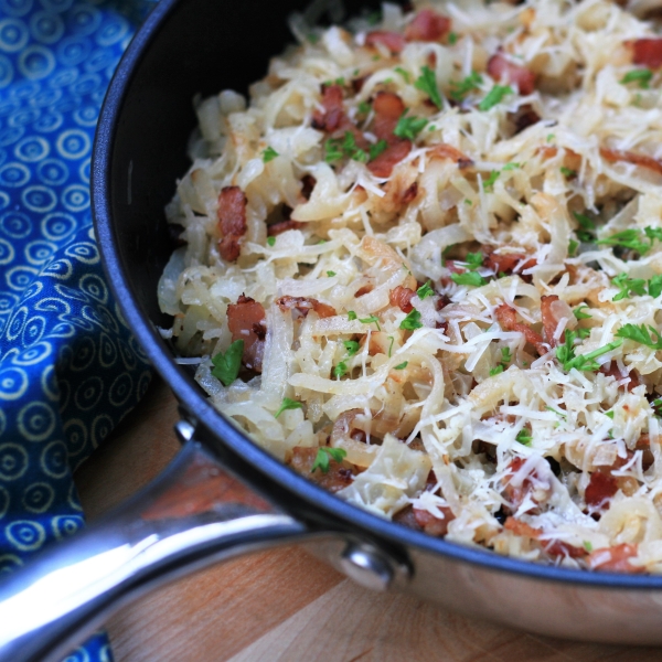 Kohlrabi Noodles with Bacon and Parmesan