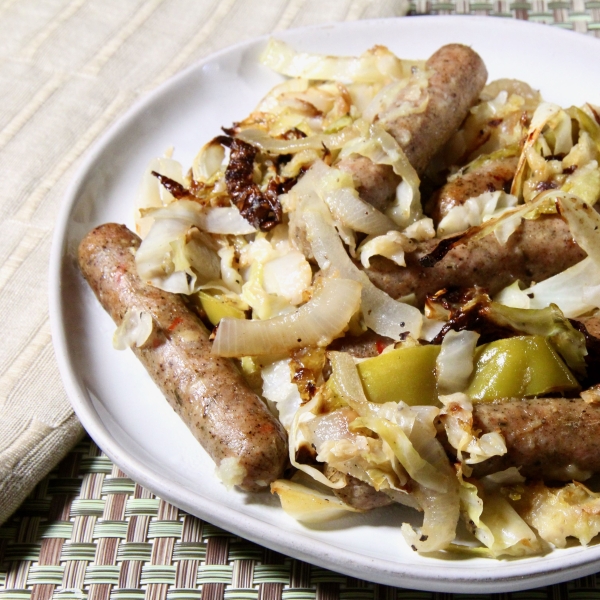 Basic Sheet Pan Chicken Sausage and Roasted Cabbage