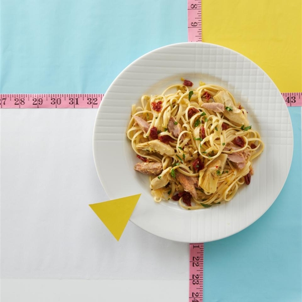 Pasta with Tuna, Sun-Dried Tomatoes, Artichoke Hearts, Lemon, and White Wine