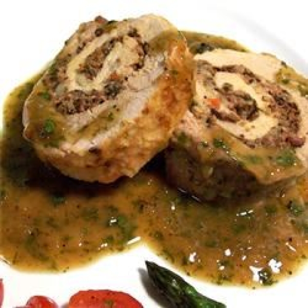 Pan Roasted Pork Tenderloin with a Blue Cheese and Olive Stuffing