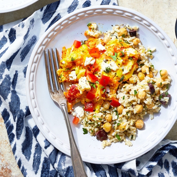 Strapatsada with a Chickpea Rice Salad