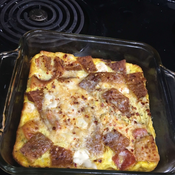 Leftover Pizza Breakfast Casserole