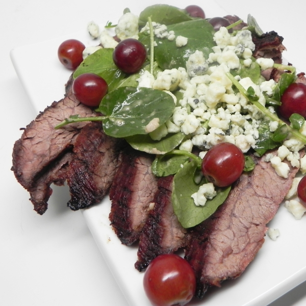 Grilled Flank Steak with Grapes and Stilton