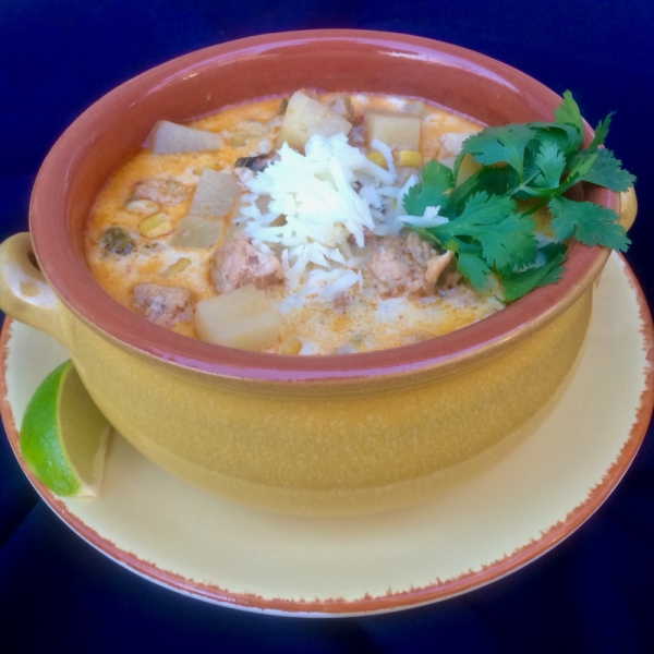 Slow Cooker Ground Turkey Soup with Poblanos and Corn