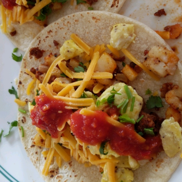 Chorizo Breakfast Tacos with Potato Hash and Eggs