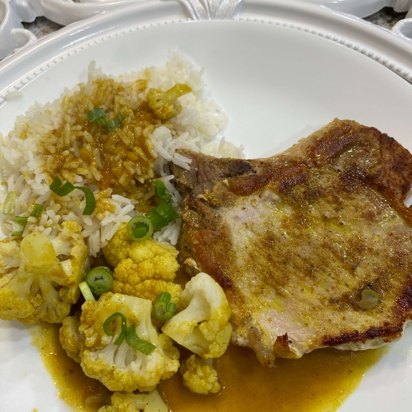 Curried Pork Chops and Cauliflower with Basmati Rice