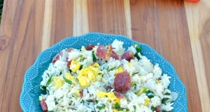 Fried Rice with Corned Beef, Spinach, and Eggs
