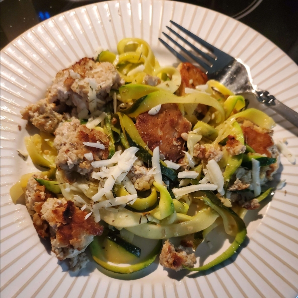 Garlic-Butter Zoodles with Chicken Meatballs