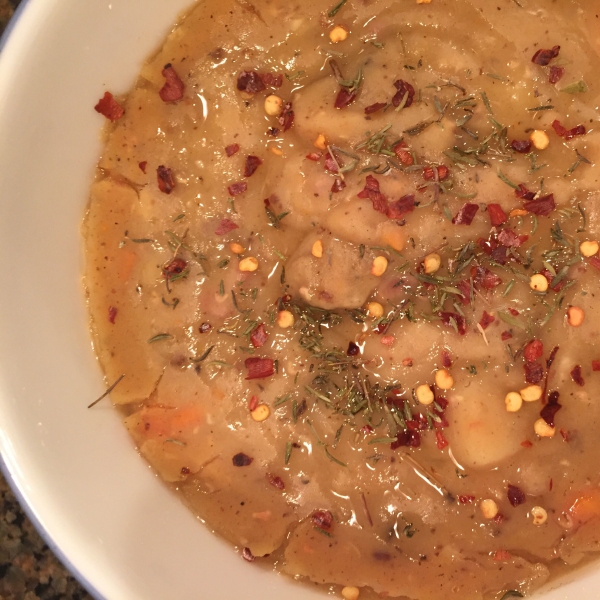 Red Lentil and Yellow Split Pea Soup Made with a Pressure Cooker