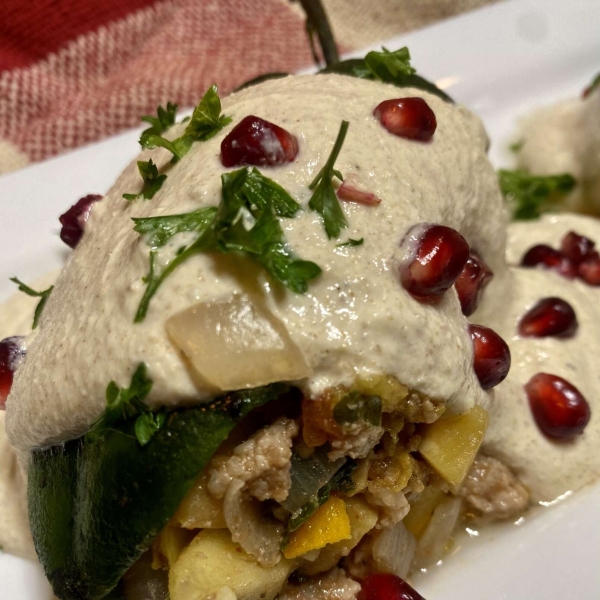 Chiles en Nogada (Mexican Stuffed Poblano Peppers in Walnut Sauce)