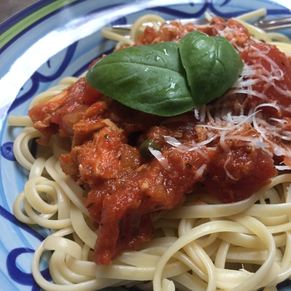 Nana's Tuna Puttanesca Sauce with Spaghetti Pasta