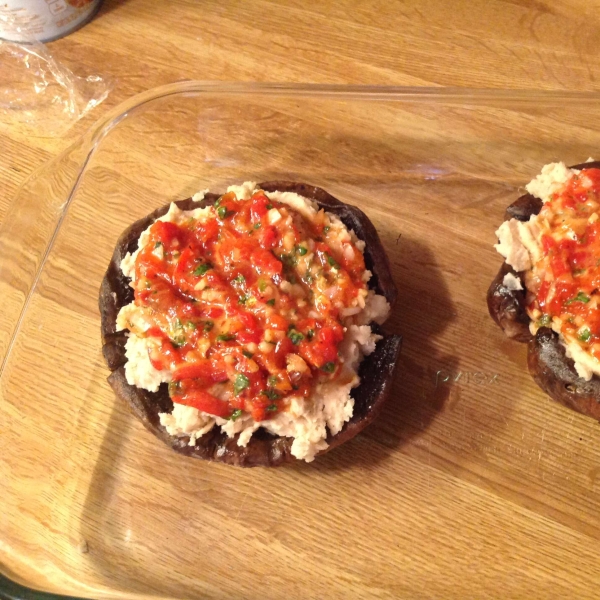 Grilled Portobello Mushrooms with Mashed Cannellini Beans and Harissa Sauce