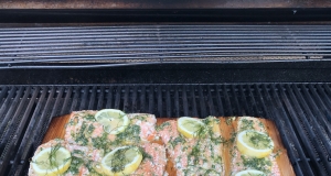 Cedar Plank-Grilled Salmon with Garlic, Lemon and Dill