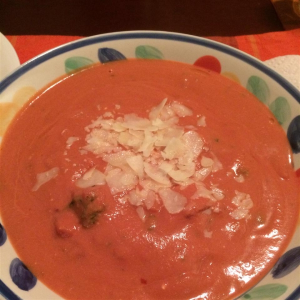 Spicy Tomato Bisque with Grilled Brie Toast