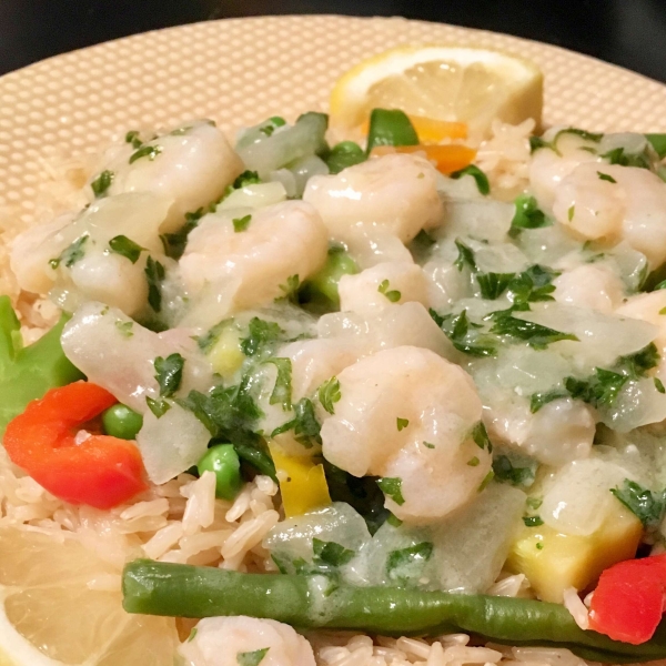 Lemony Shrimp over Brown Rice