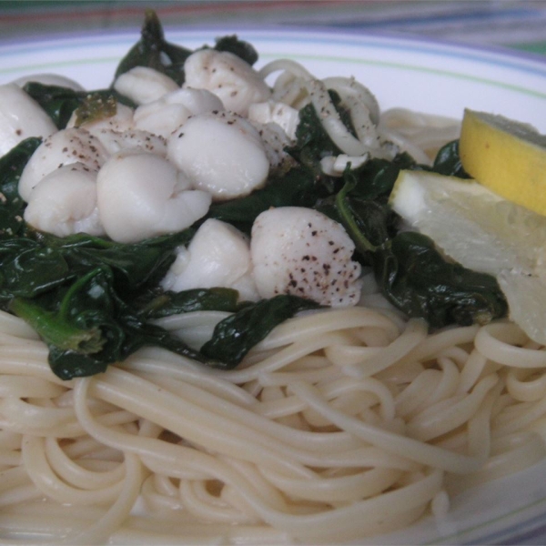 Scallops and Spinach over Pasta