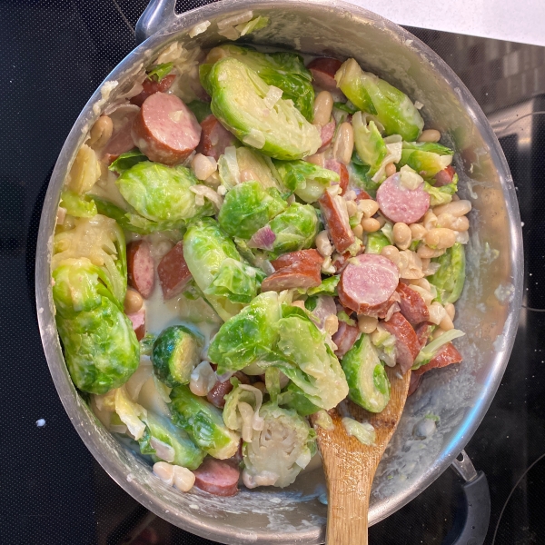 Kielbasa with Brussels Sprouts in Mustard Cream Sauce