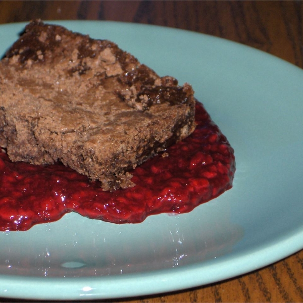 Lesley's Valentine Brownies with Raspberry Coulis