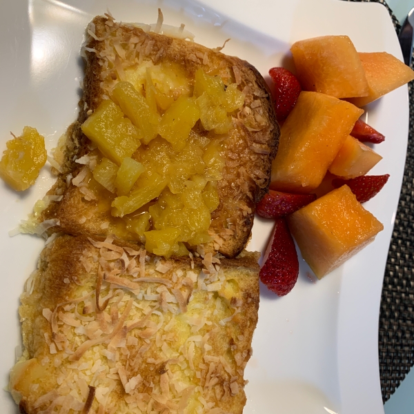 Baked Coconut French Toast with Pineapple-Rum Sauce