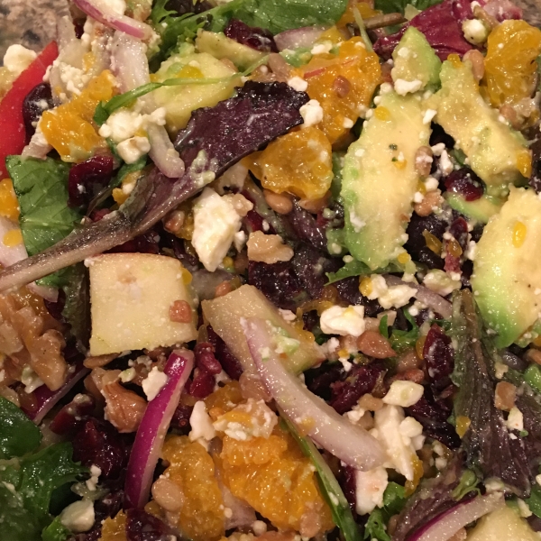 Cranberry, Glazed Walnut, Orange, Avocado, and Blue Cheese Salad