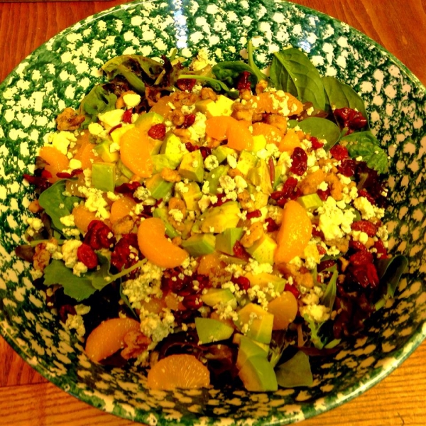 Cranberry, Glazed Walnut, Orange, Avocado, and Blue Cheese Salad