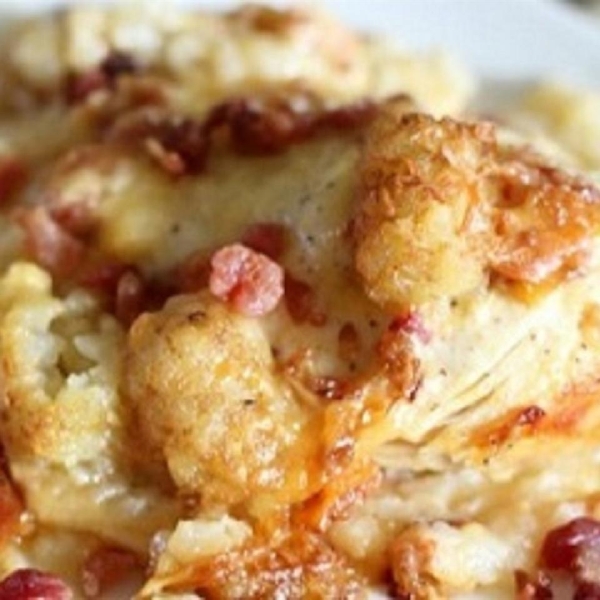 Slow Cooker Chicken Casserole with Bacon, Tater Tots®, and Cheese