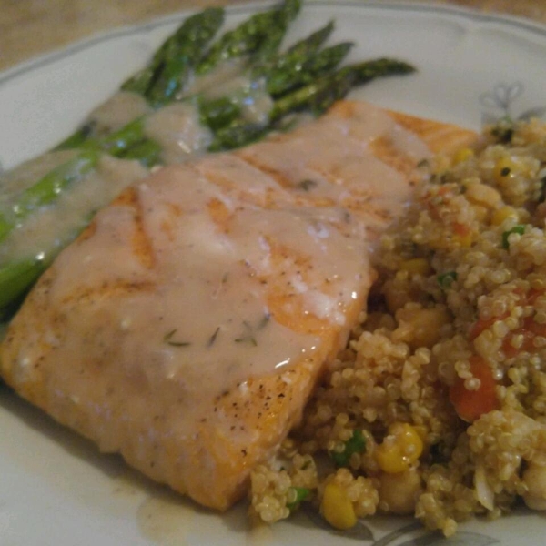 Roasted Salmon with White Wine Sauce