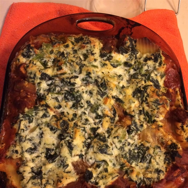 Low Fat Cheesy Spinach and Eggplant Lasagna