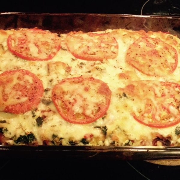 Low Fat Cheesy Spinach and Eggplant Lasagna