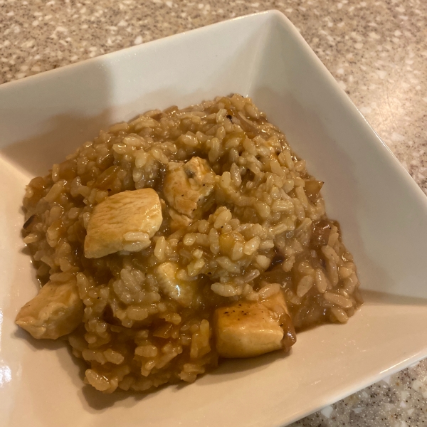 Roasted Chicken with Risotto and Caramelized Onions