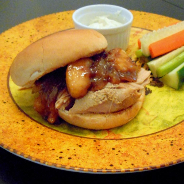 Apple Cider Pulled Pork with Caramelized Onion and Apples