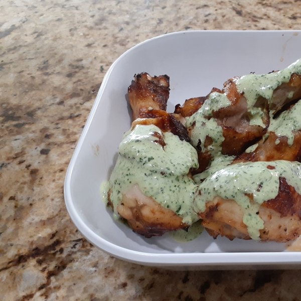 Air-Fried Peruvian Chicken Drumsticks with Green Crema