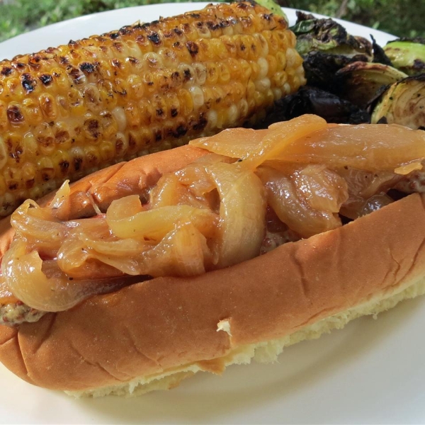 Hard Cider Onions for Hot Dogs or Sausages