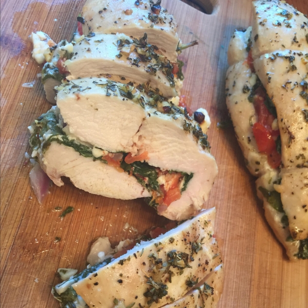 Greek-Stuffed Chicken Breast with Lemon Sauce