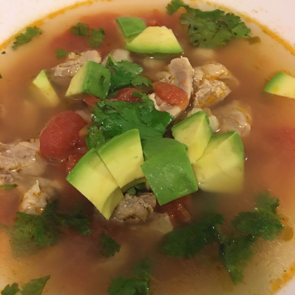 Chicken and Hominy Soup with Lime and Cilantro