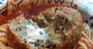 Mozzarella-Stuffed Pesto Turkey Meatballs